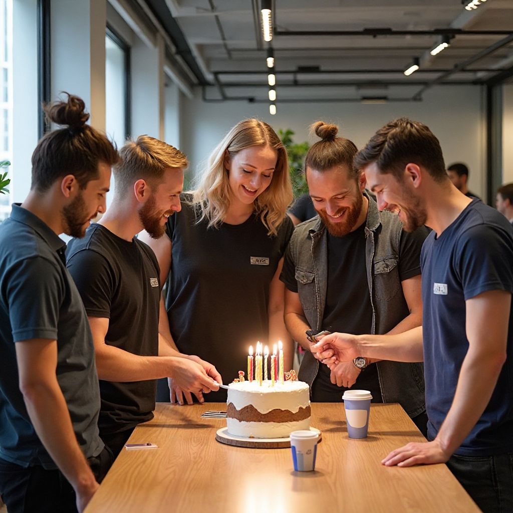 Team celebrating company anniversary